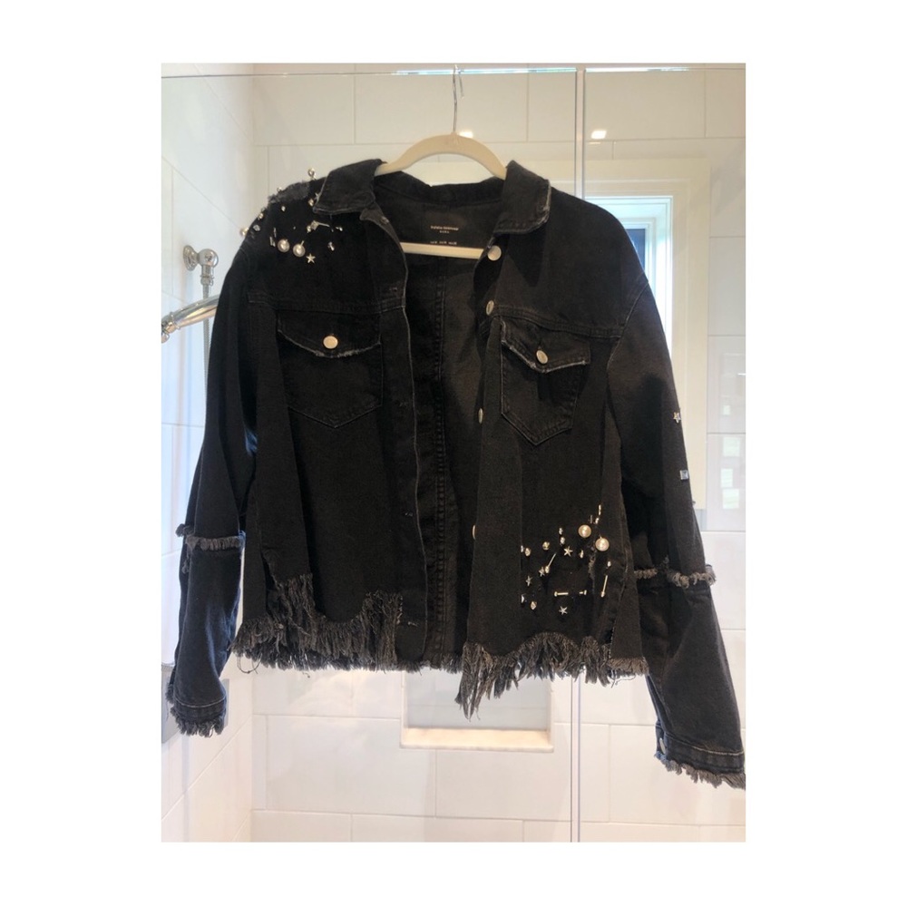 ZARA trafaluc Black embellished denim jacket
